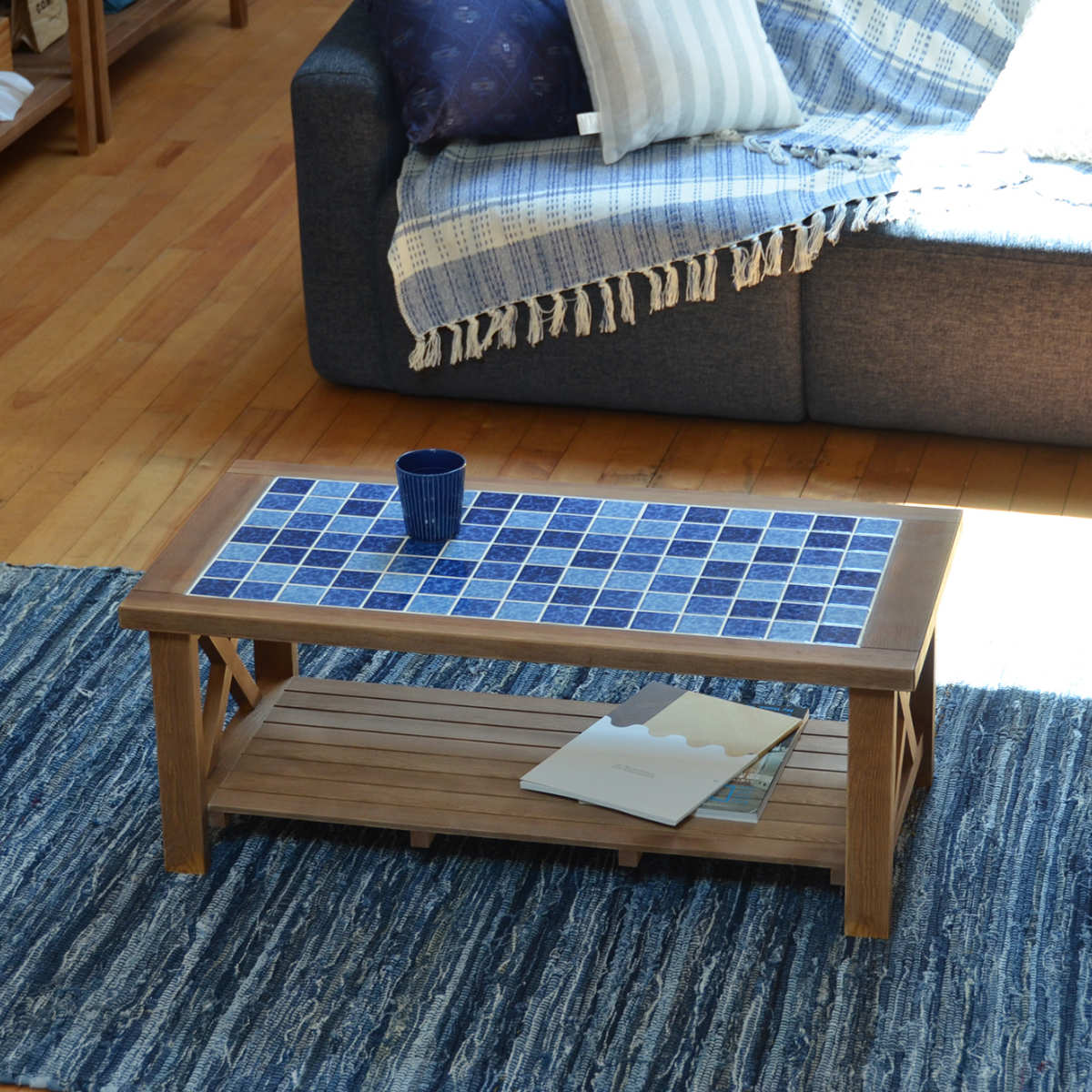 B.Bファニシング センターテーブル 幅90cm PUDDLE タイル 天然木