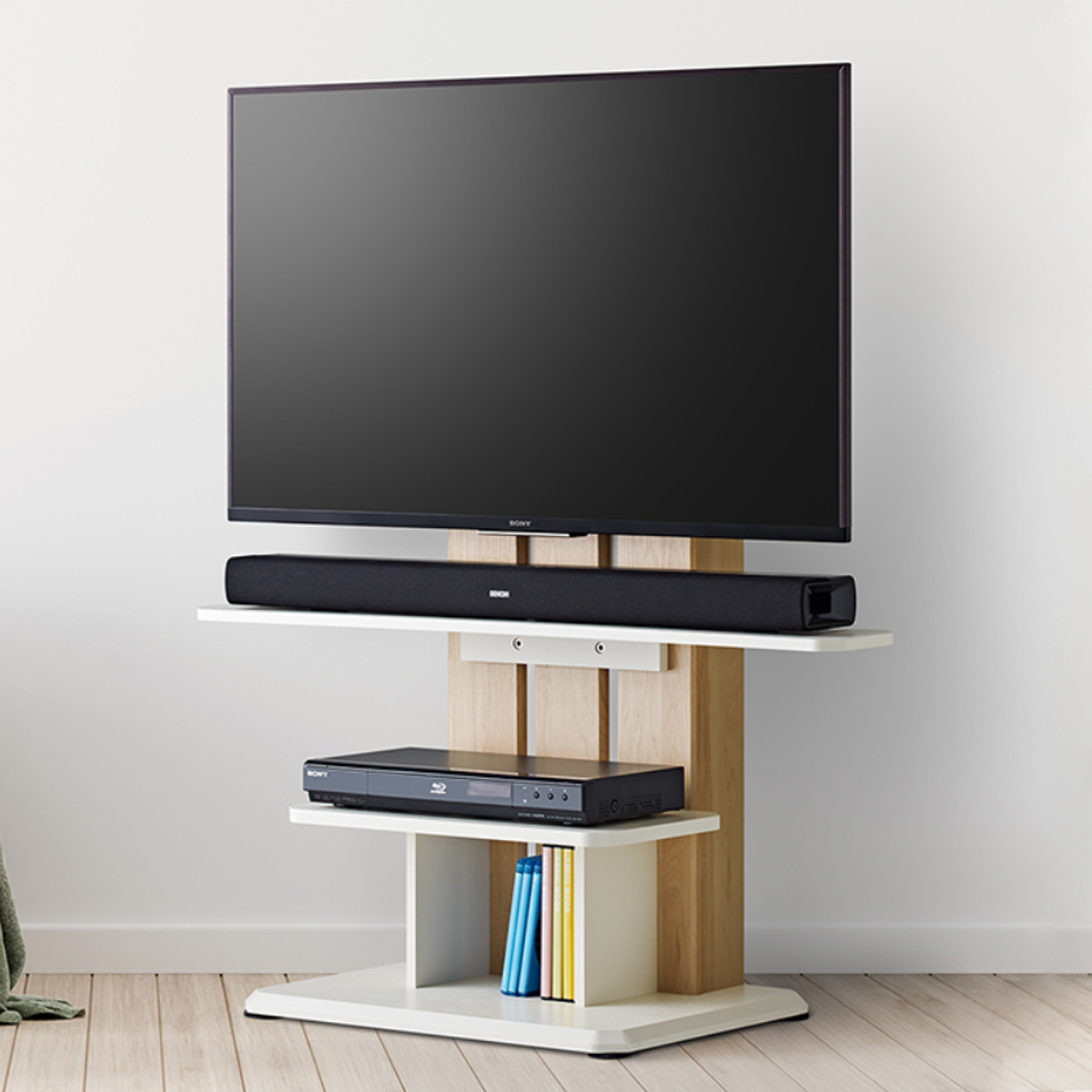 朝日木材加工 テレビ台 フロアスタンド 北欧風 キャスター付 55V型対応