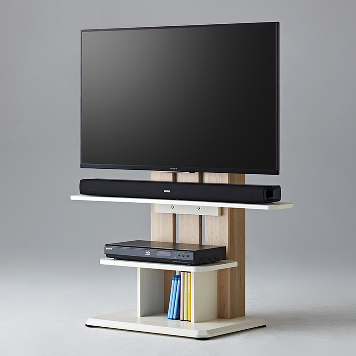 朝日木材加工 テレビ台 フロアスタンド 北欧風 キャスター付 55V型対応