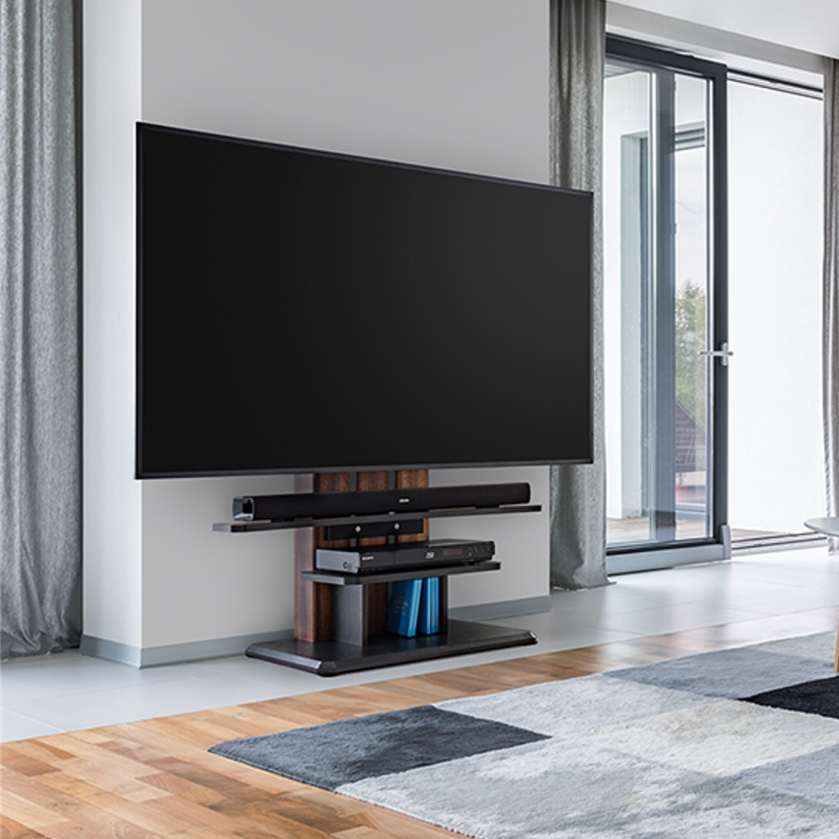 朝日木材加工 テレビ台 フロアスタンド 北欧風 キャスター付 77V型対応