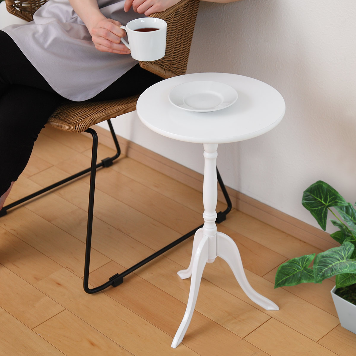 永井興産 サイドテーブル 高さ52.5cm 丸型 木製 クラシック （ 丸