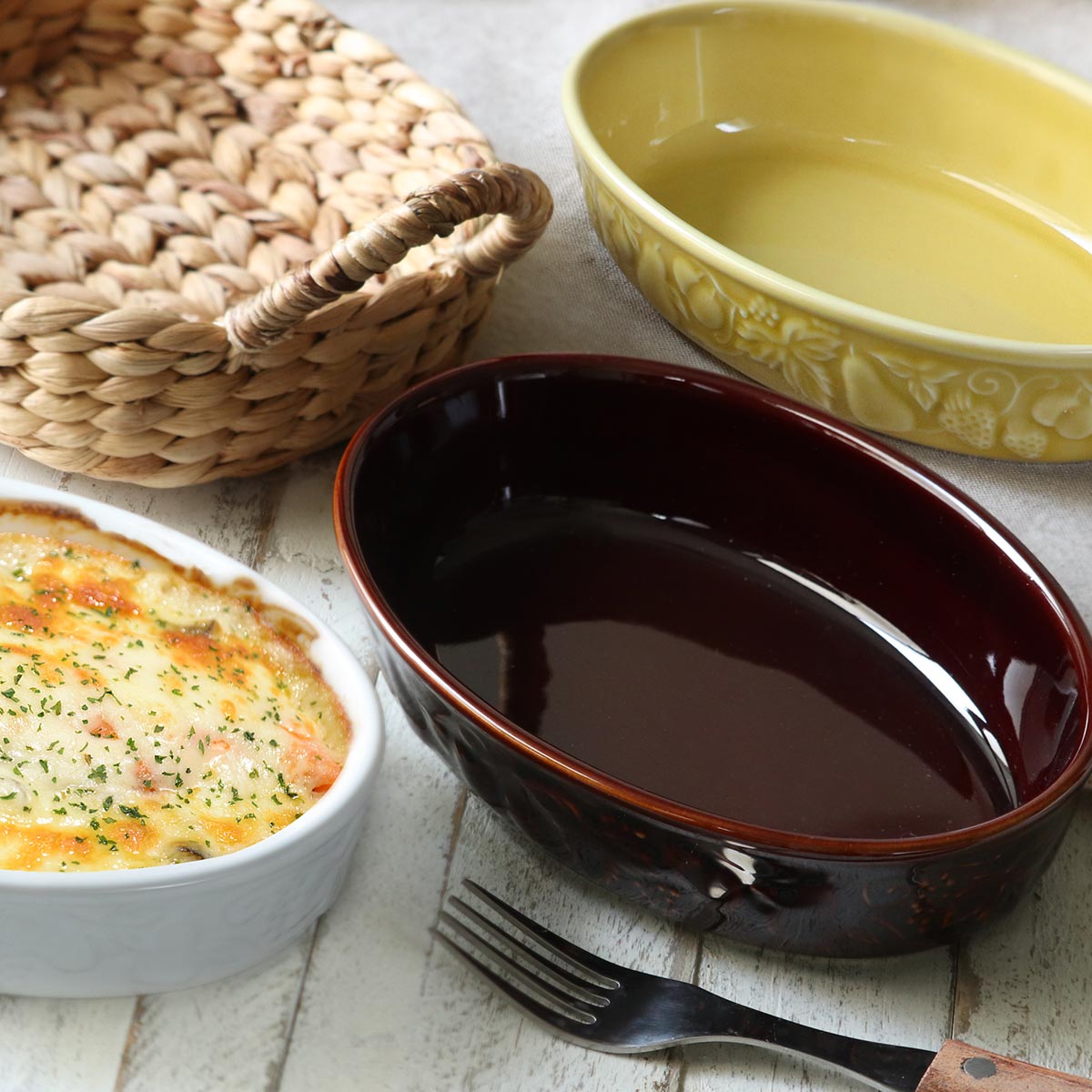 グラタン皿 一人用 19cm S 楕円 レリーフグラタン 陶器 （ 食洗器対応