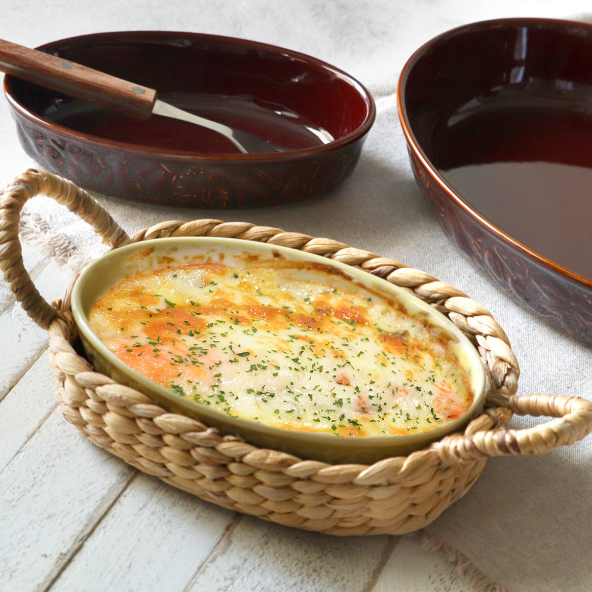 グラタン皿 一人用 19cm S 楕円 レリーフグラタン 陶器 （ 食洗器対応