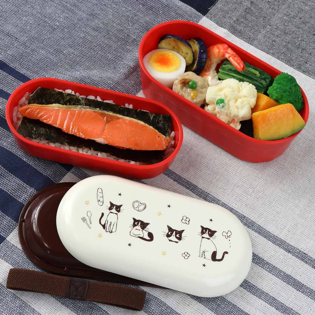ナカノ 弁当箱 2段ランチボックス 640ml ハッピーキャット レッド
