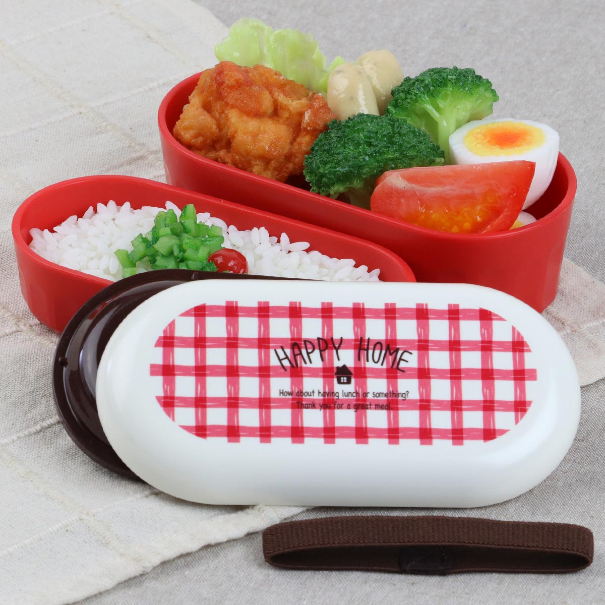 nosh 2箱 弁当箱 2段ランチボックス 640ml ハッピーホーム レッド （ お弁当箱