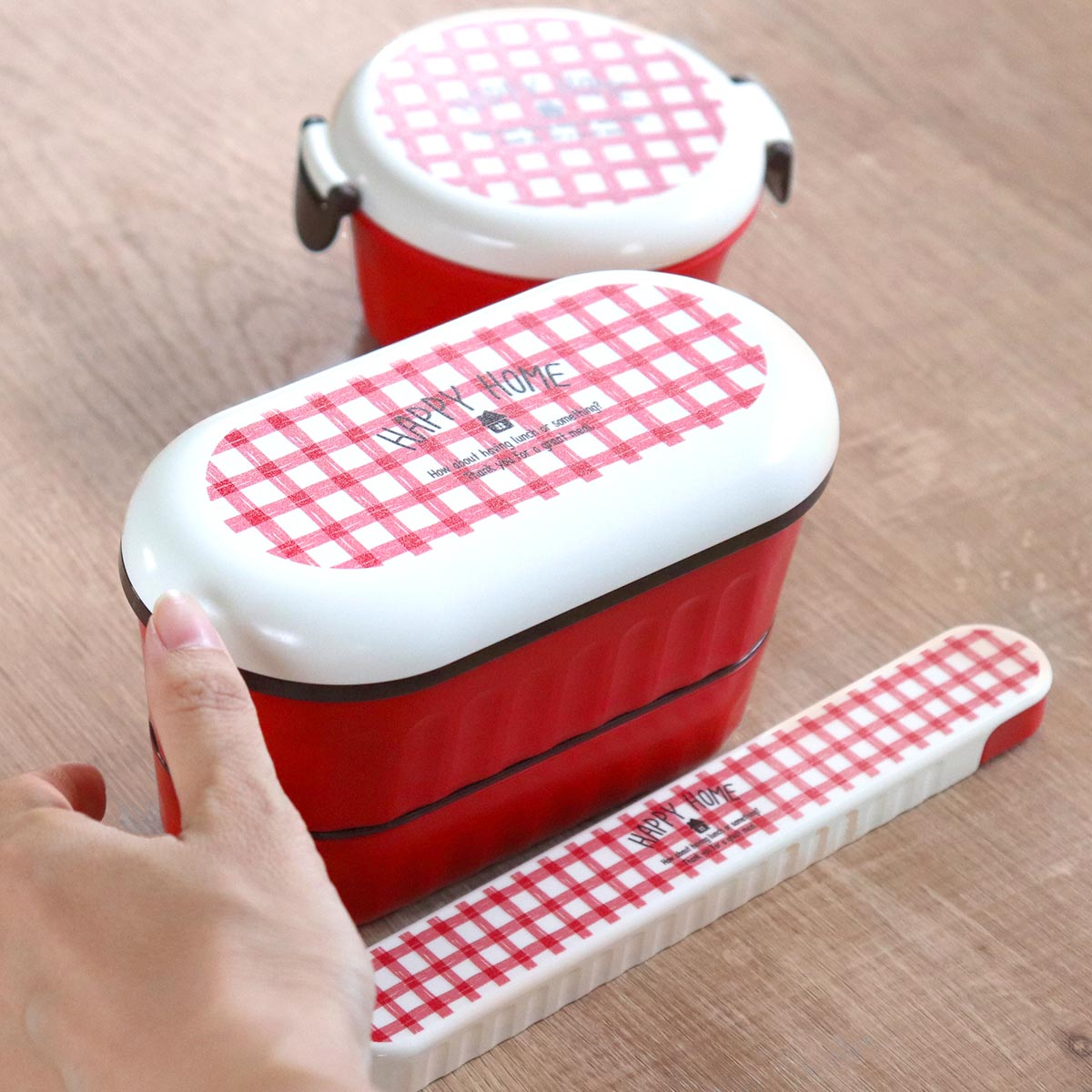 弁当箱 2段ランチボックス 640ml ハッピーホーム レッド （ お弁当箱