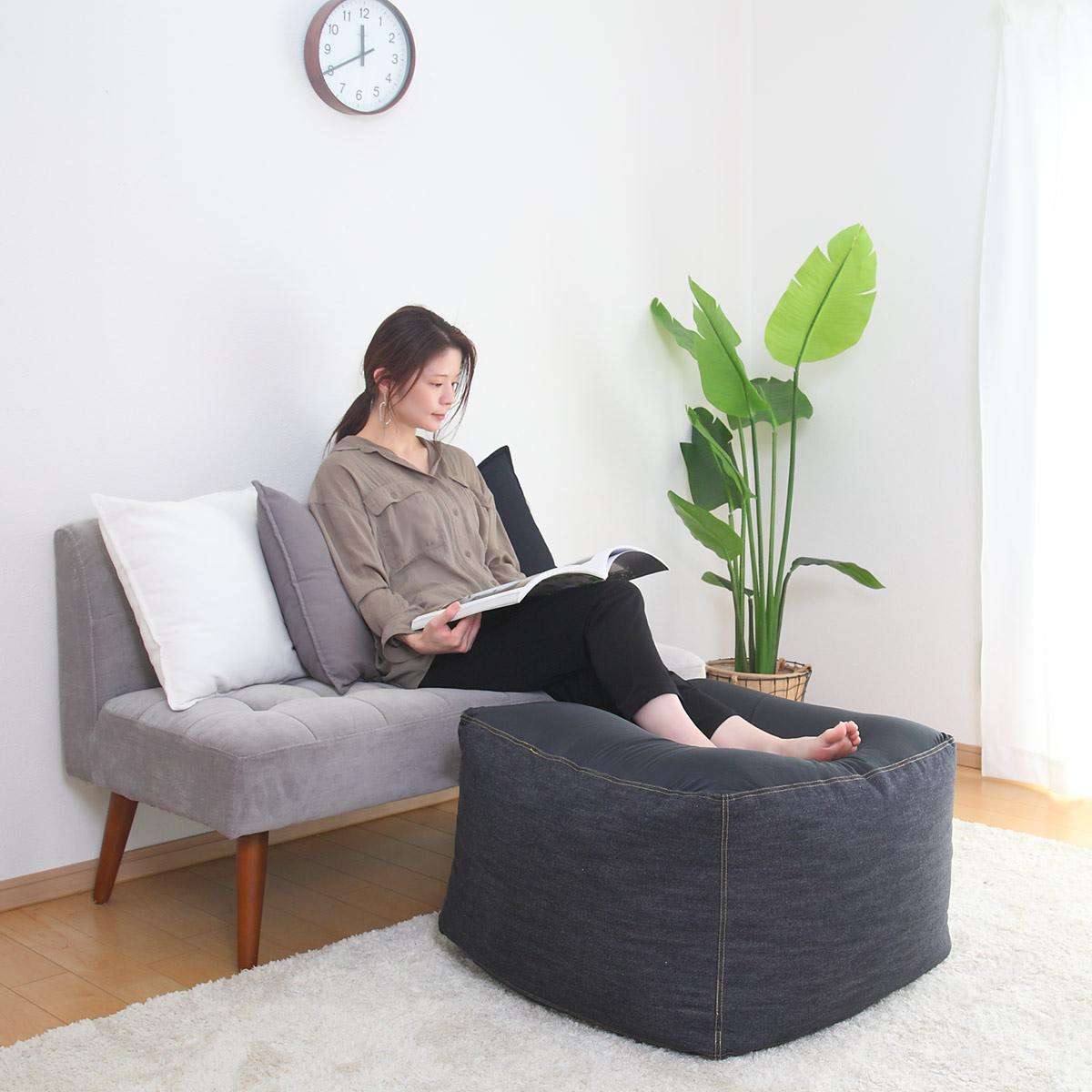 ビーズクッション Lサイズ キューブチェア デニム （ 洗える カバー