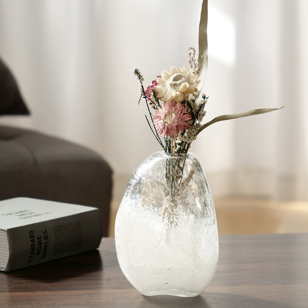 花瓶 DGマコベース 幅10×奥行6.5×高さ13.5cm クリアホワイト ガラス
