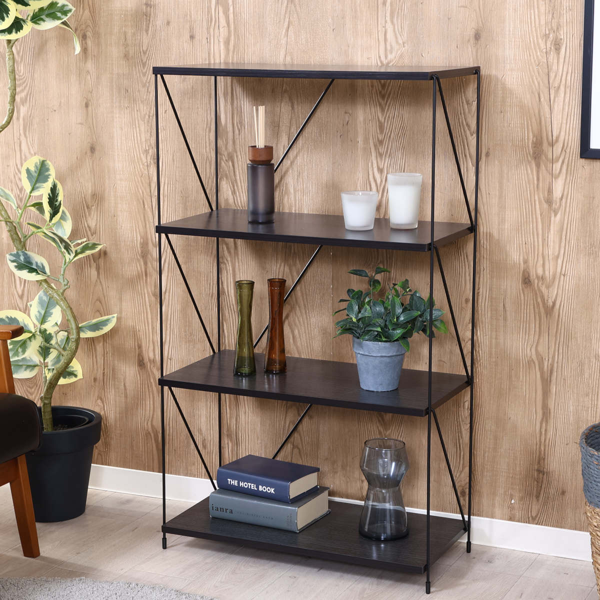 オープンラック 幅62cm 4段 簡単組み立て ワイヤーラック EZBO （ 工具不要 シェルフ ラック 棚 収納 ディスプレイラック 飾り棚 ） | 不二貿易 | 24