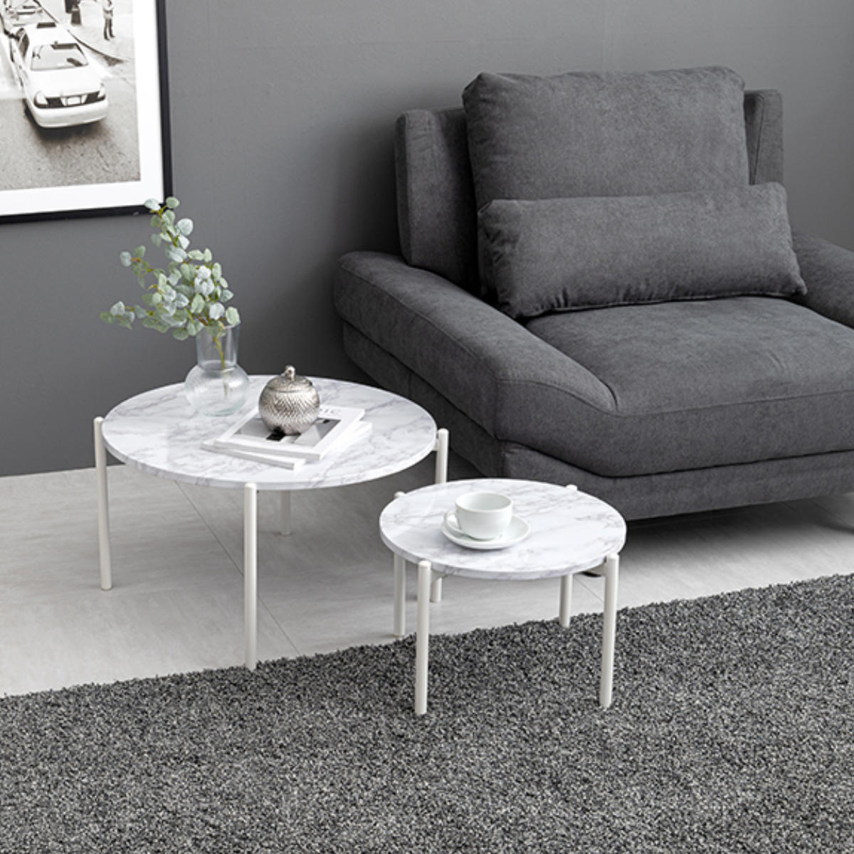 HAGiHARA（萩原） ネストテーブル 大理石調 丸型 （ 2個セット 丸