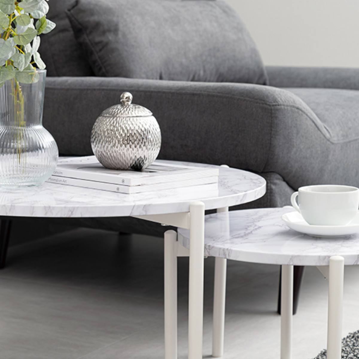 HAGiHARA（萩原） ネストテーブル 大理石調 丸型 （ 2個セット 丸