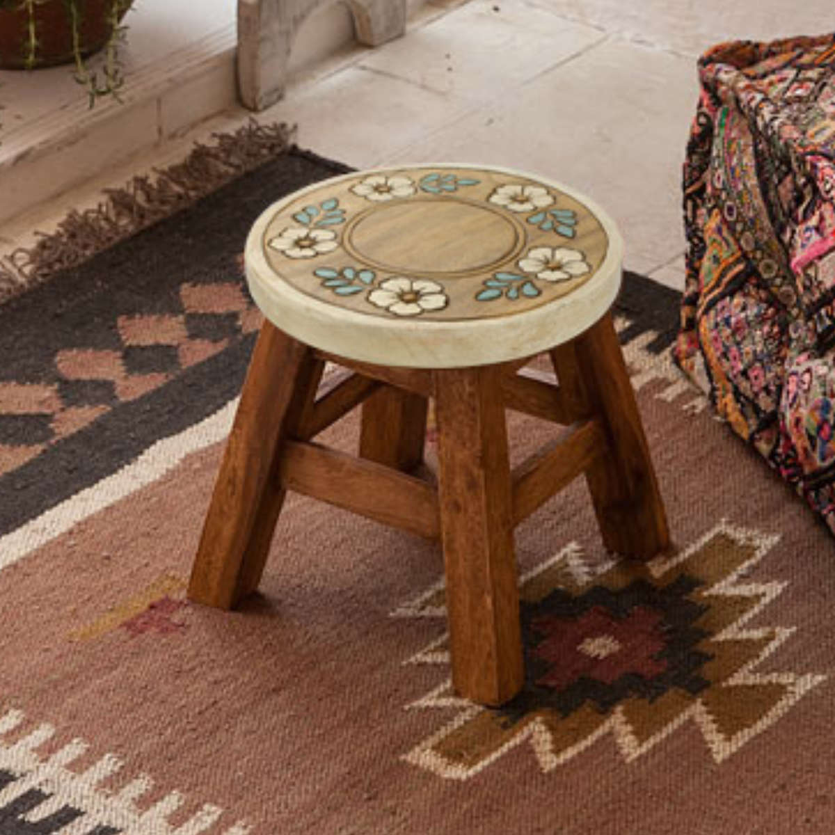 ラウンドスツール コロネット 木製 天然木 高さ23〜25cm （ 丸