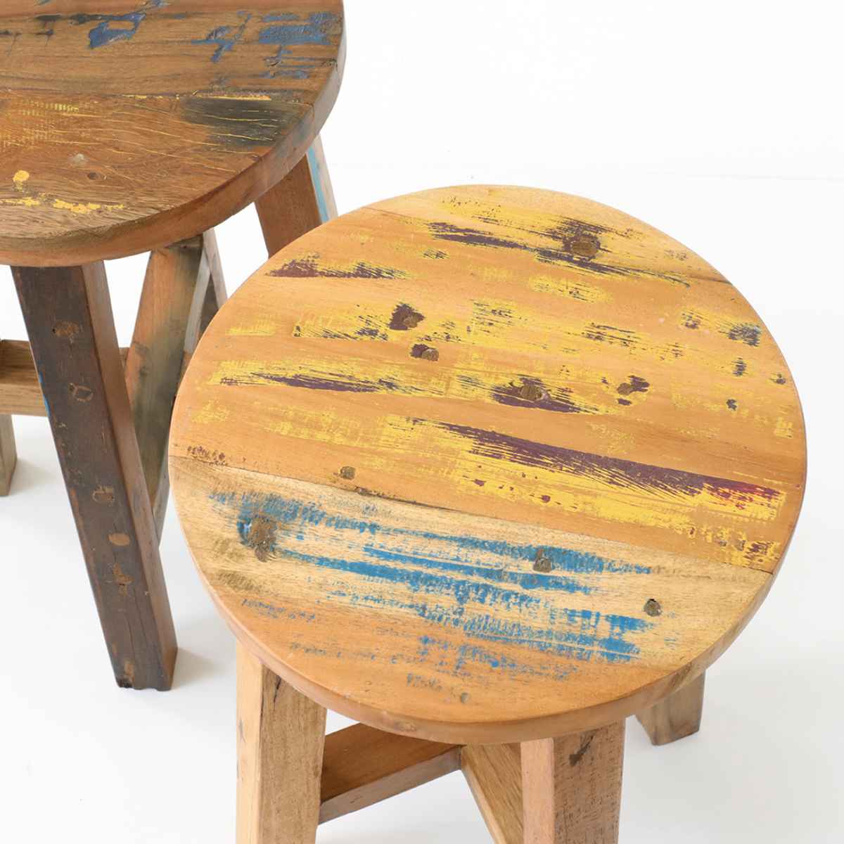 ラウンドスツール ボート古材 高さ50cm 木製 （ スツール イス 丸椅子