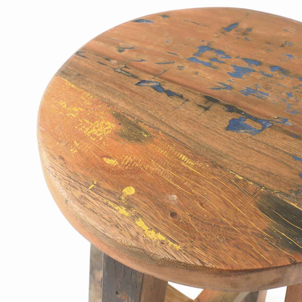 ラウンドスツール ボート古材 高さ50cm 木製 （ スツール イス 丸椅子