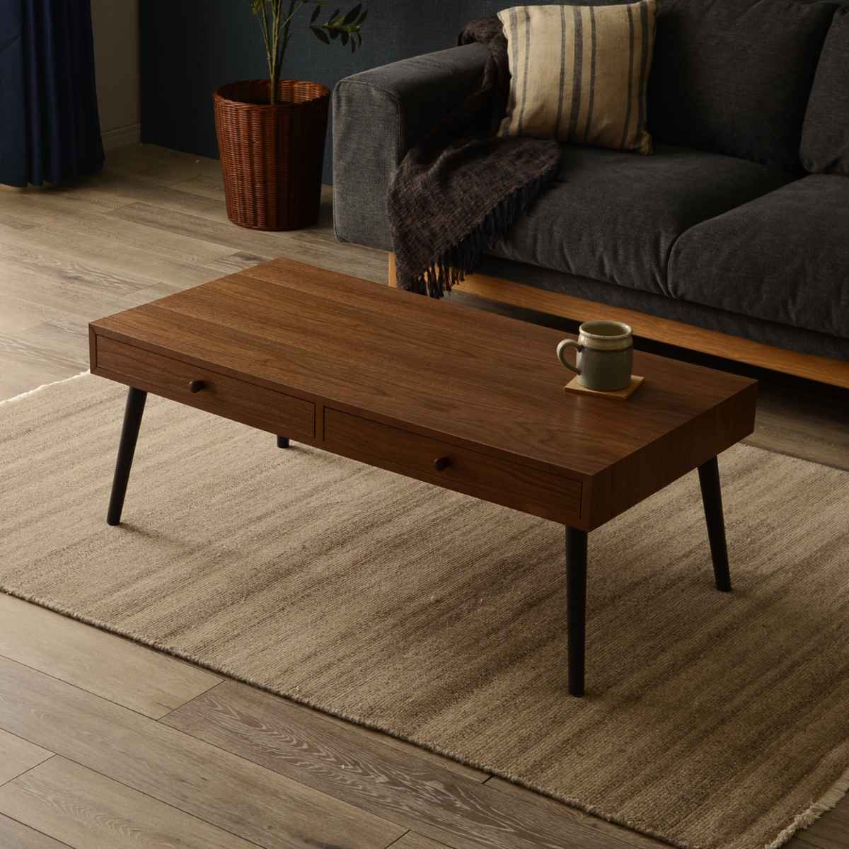 HAGiHARA（萩原） センターテーブル 幅100cm 引き出し2個 木製