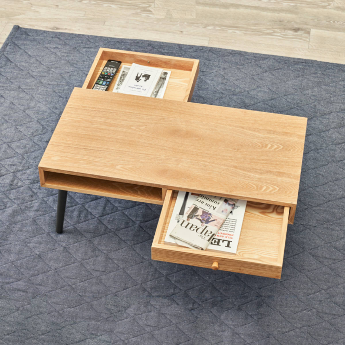 HAGiHARA（萩原） センターテーブル 幅100cm 引き出し2個 木製