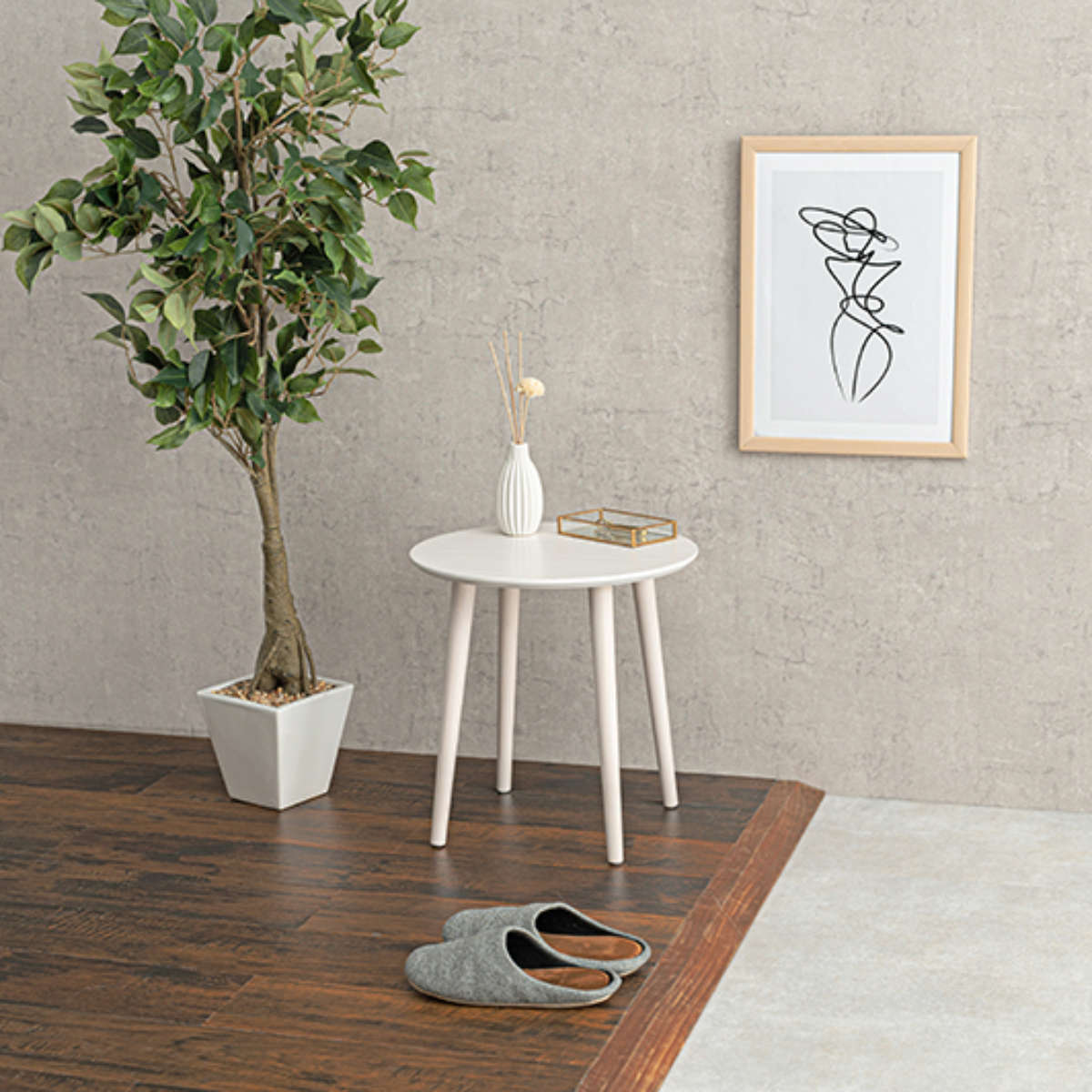 木製丸型サイドテーブル 2点セット HAGiHARA（萩原） サイドテーブル 2個セット 円形 木目調 （ 丸