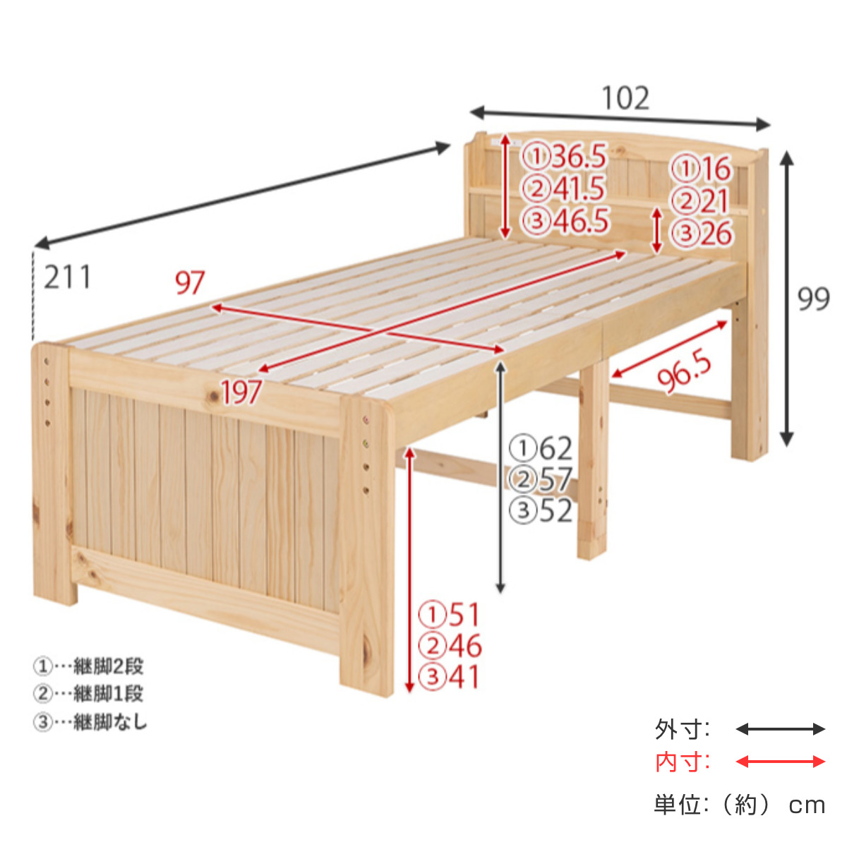 HAGiHARA（萩原） すのこベッド シングルミドル 高さ調節 3段階 すのこ