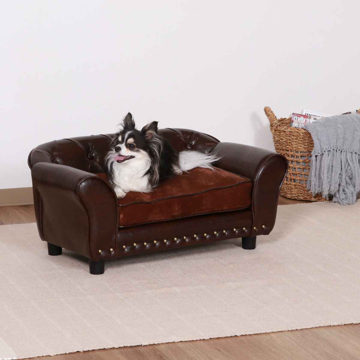 ペットソファ 幅74cm チェスターフィールド風 （ ペットベッド 犬 猫 ペット家具 ペット用 ベッド ソファー ）の画像