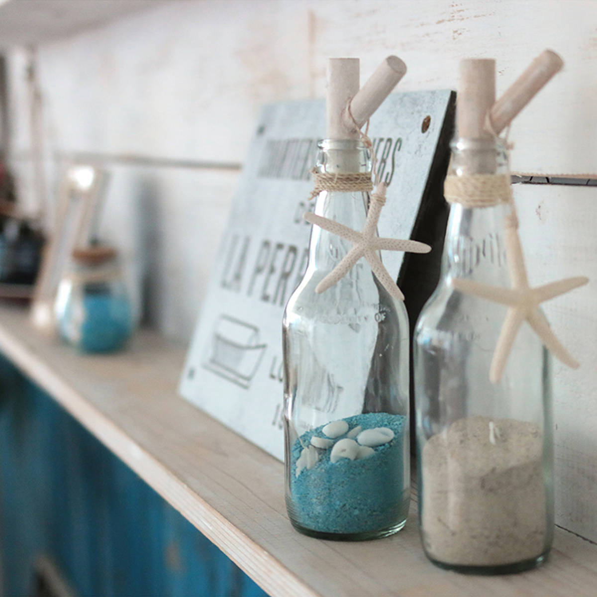 置物 シェルボトル ロング ライトブルー （ 置き物 オブジェ マリン 海