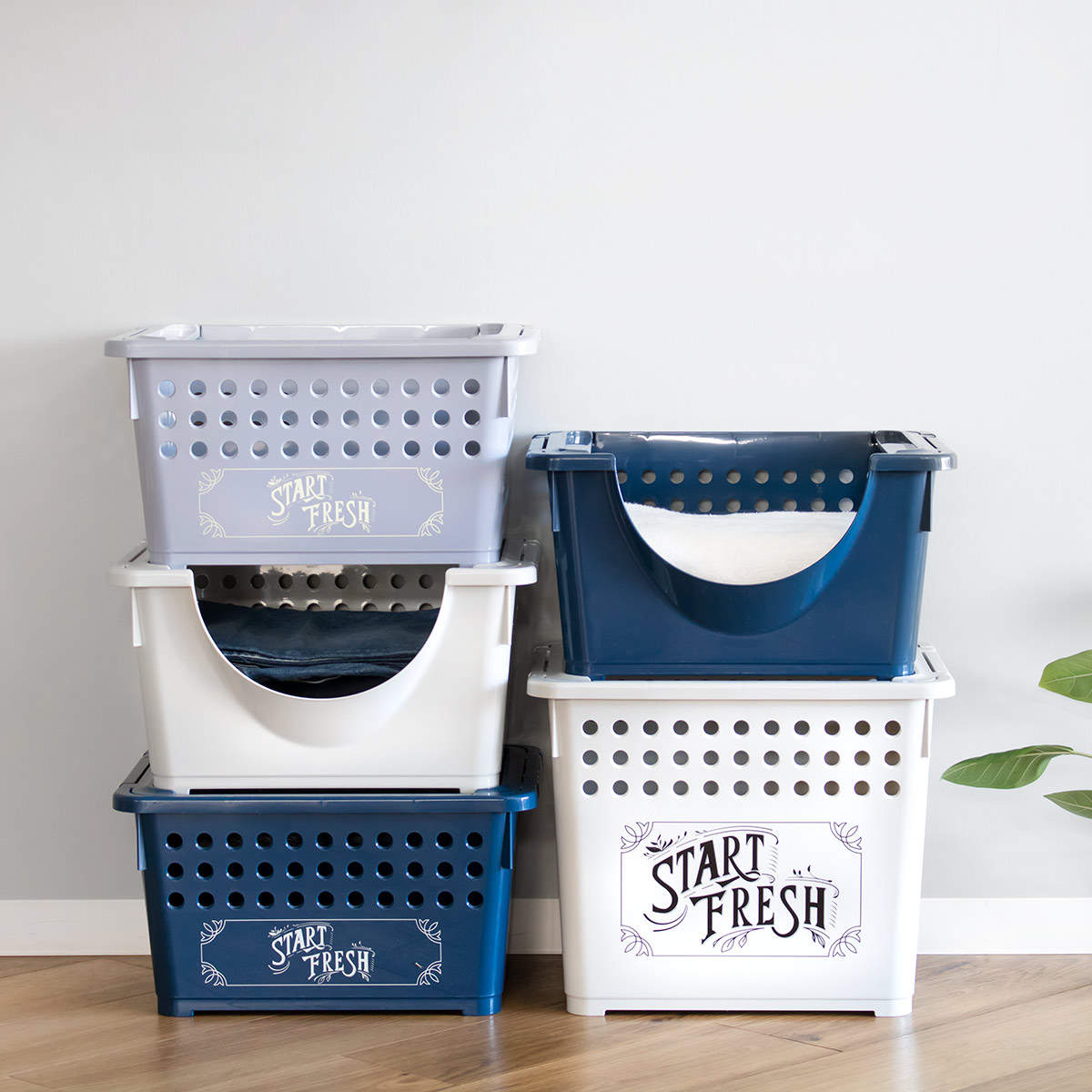 平和工業 収納バスケット スタッキングバスケット 深型 同色3個セット