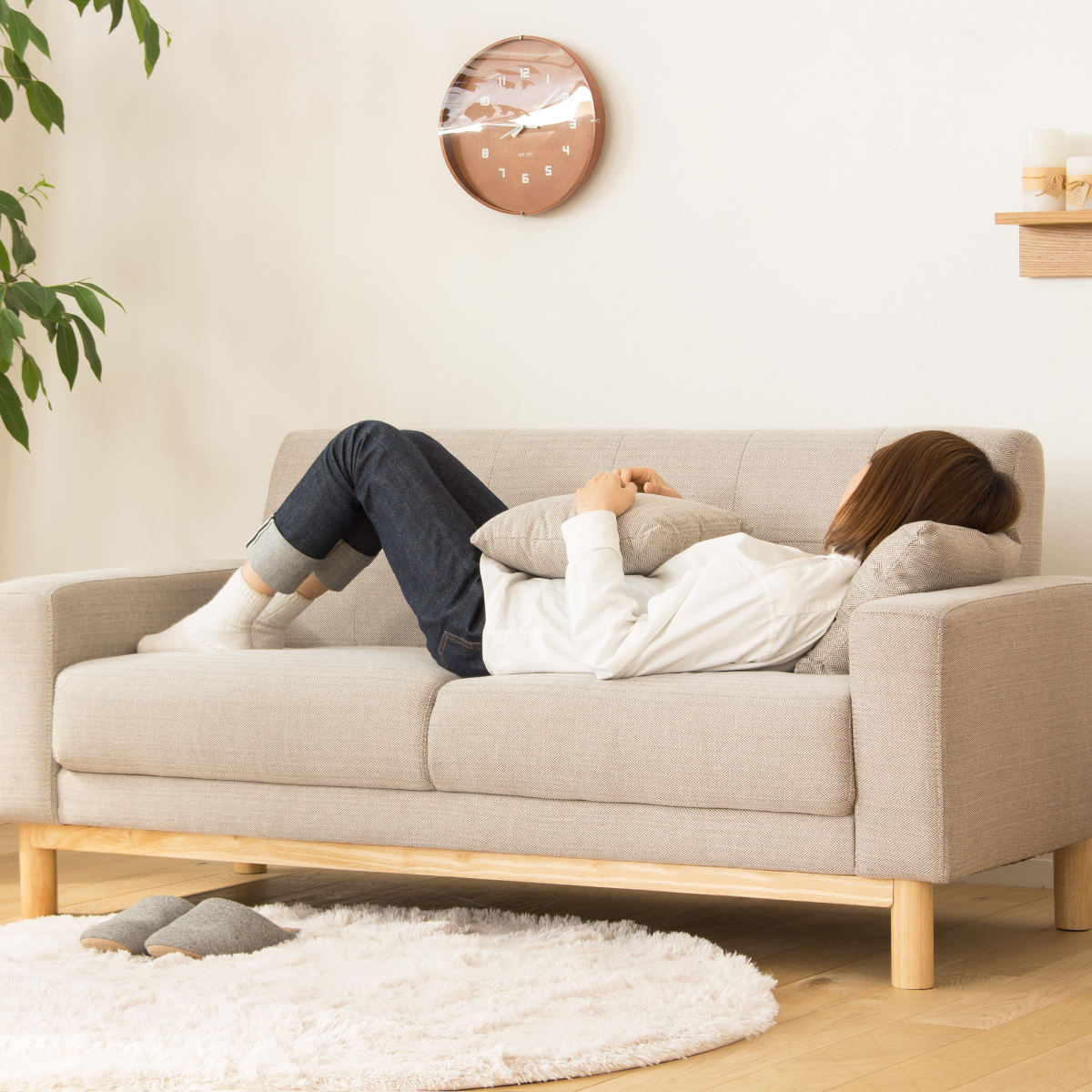 岩附 ソファ 2.5人掛け 幅160cm 木製 ファブリック （ ソファー