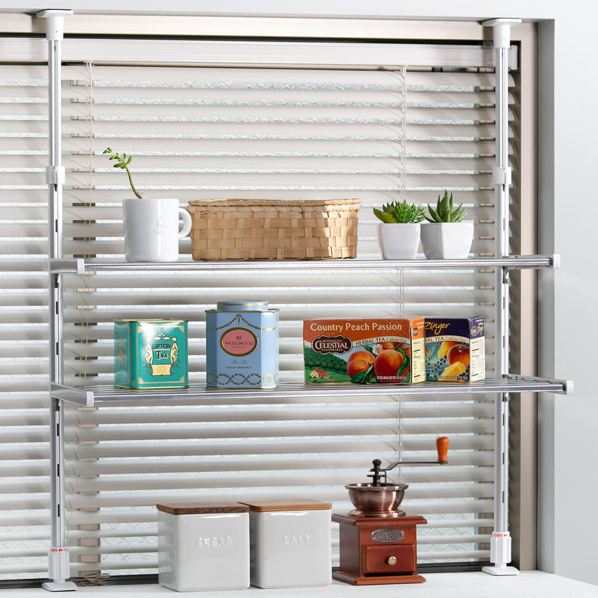 収納ラック 伸縮 つっぱり棚 2段 幅60cm アクセサリー2点セット