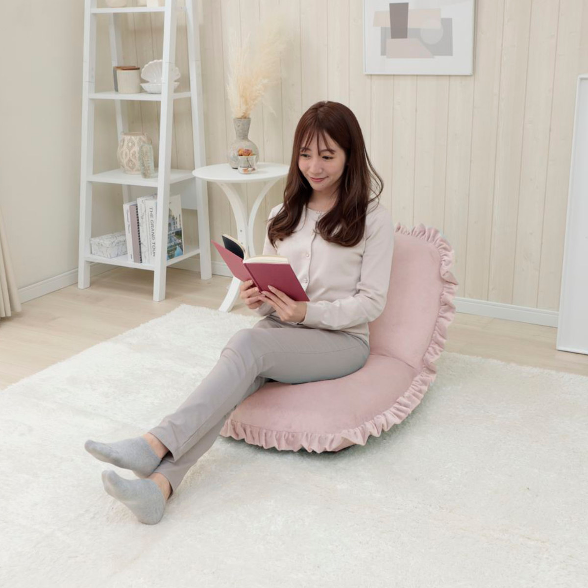 セルタン 座椅子 フリル ベロア リクライニング （ コンパクト 座いす