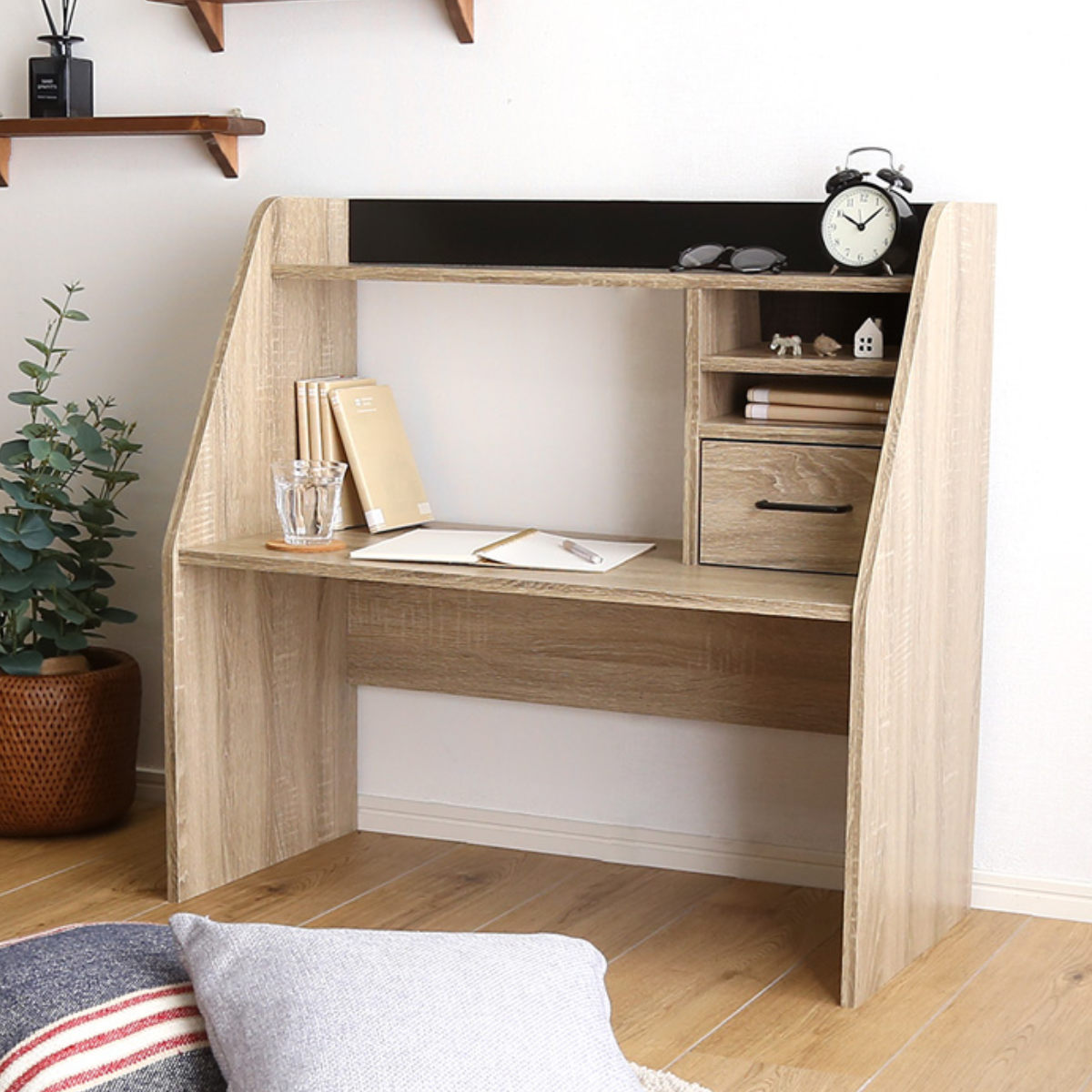ホームテイスト（HOME taste） ローデスク 幅80cm 木目調 収納棚