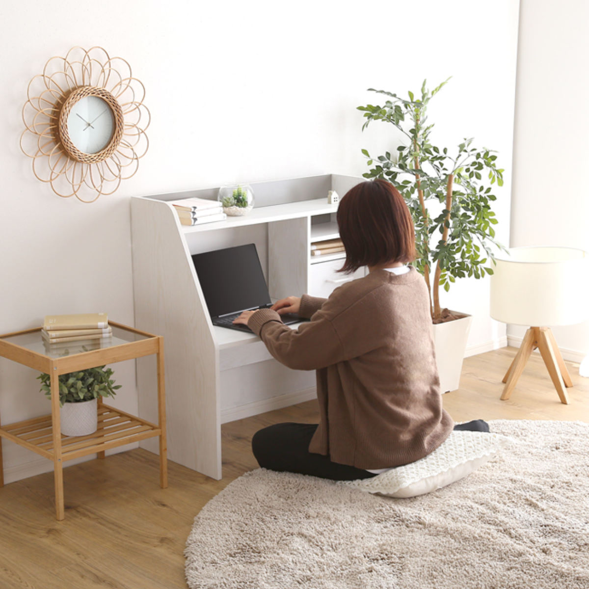 ホームテイスト（HOME taste） ローデスク 幅80cm 木目調 収納棚