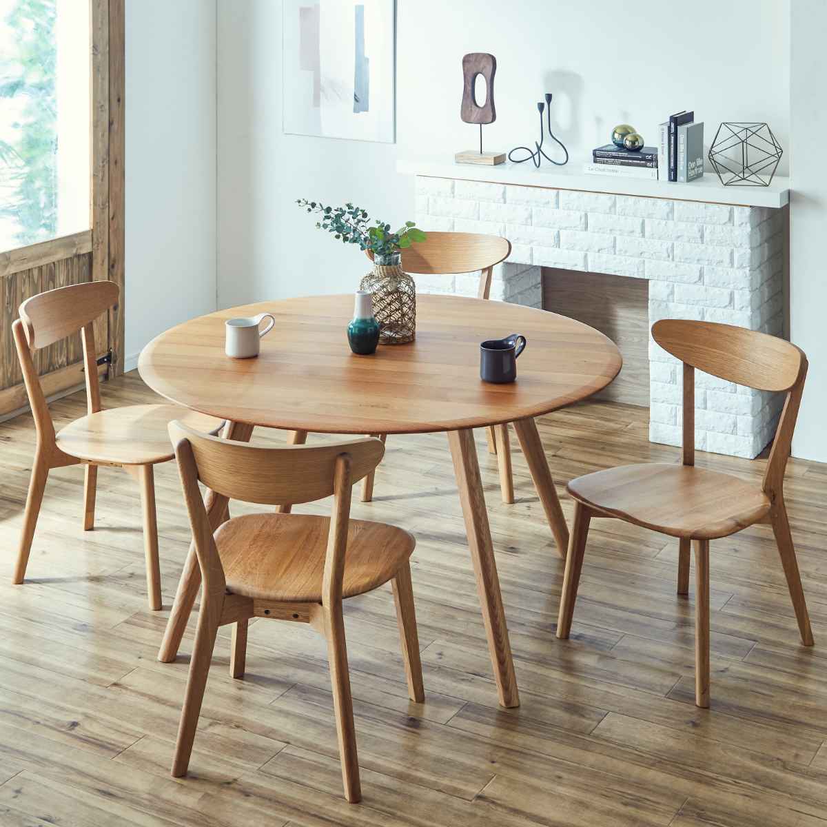 ダイニングテーブル 幅120cm ナチュラル 木製 円形 （ 開梱設置 4人掛け 4人用 丸 テーブル 食卓 天然木 無垢 ホワイトオーク ）