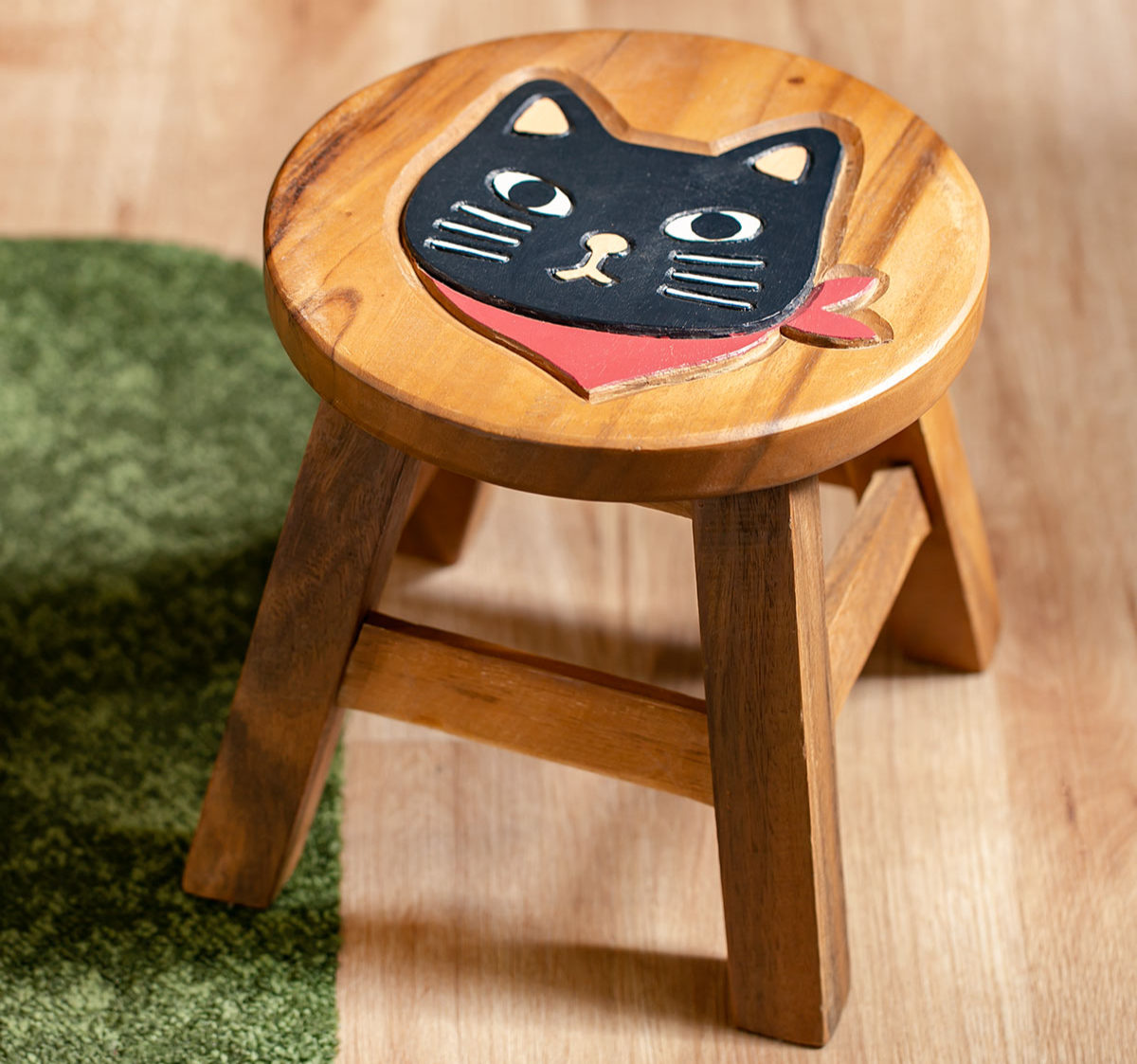 スツール スカーフねこ 木製 天然木 丸椅子 （ 丸 ウッドスツール
