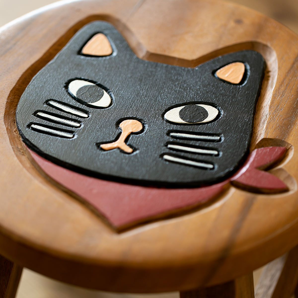 スツール スカーフねこ 木製 天然木 丸椅子 （ 丸 ウッドスツール