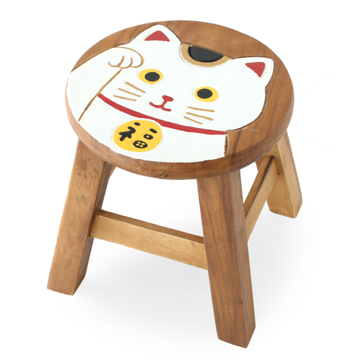 スツール 招き猫 木製 天然木 丸椅子 （ 丸 ウッドスツール 子ども