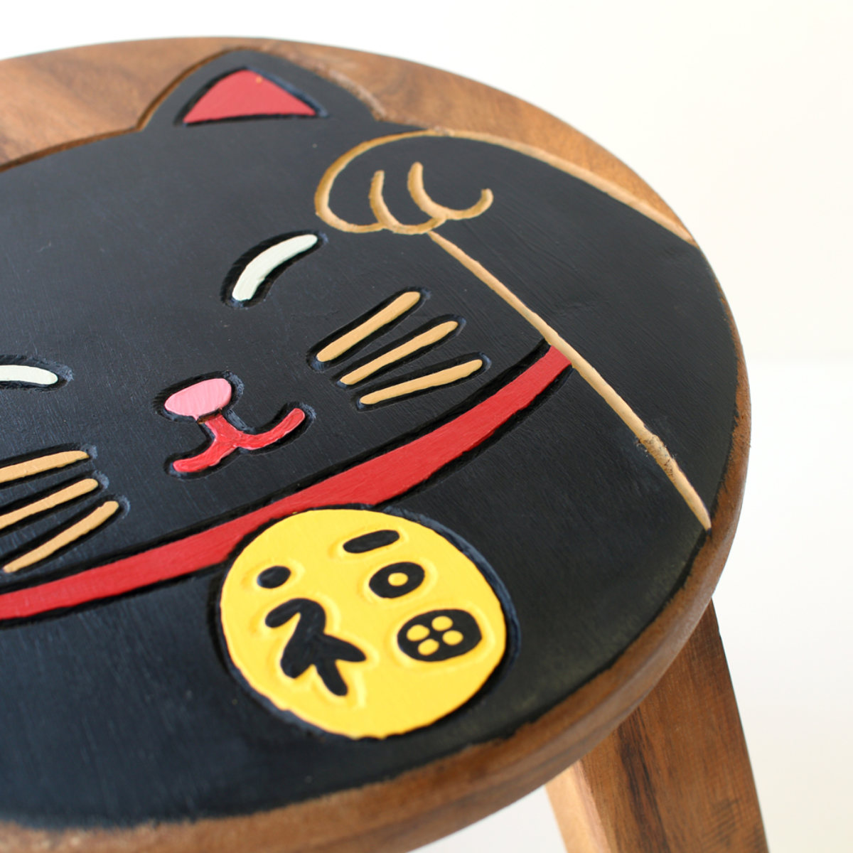 スツール 招き猫 木製 天然木 丸椅子 （ 丸 ウッドスツール 子ども