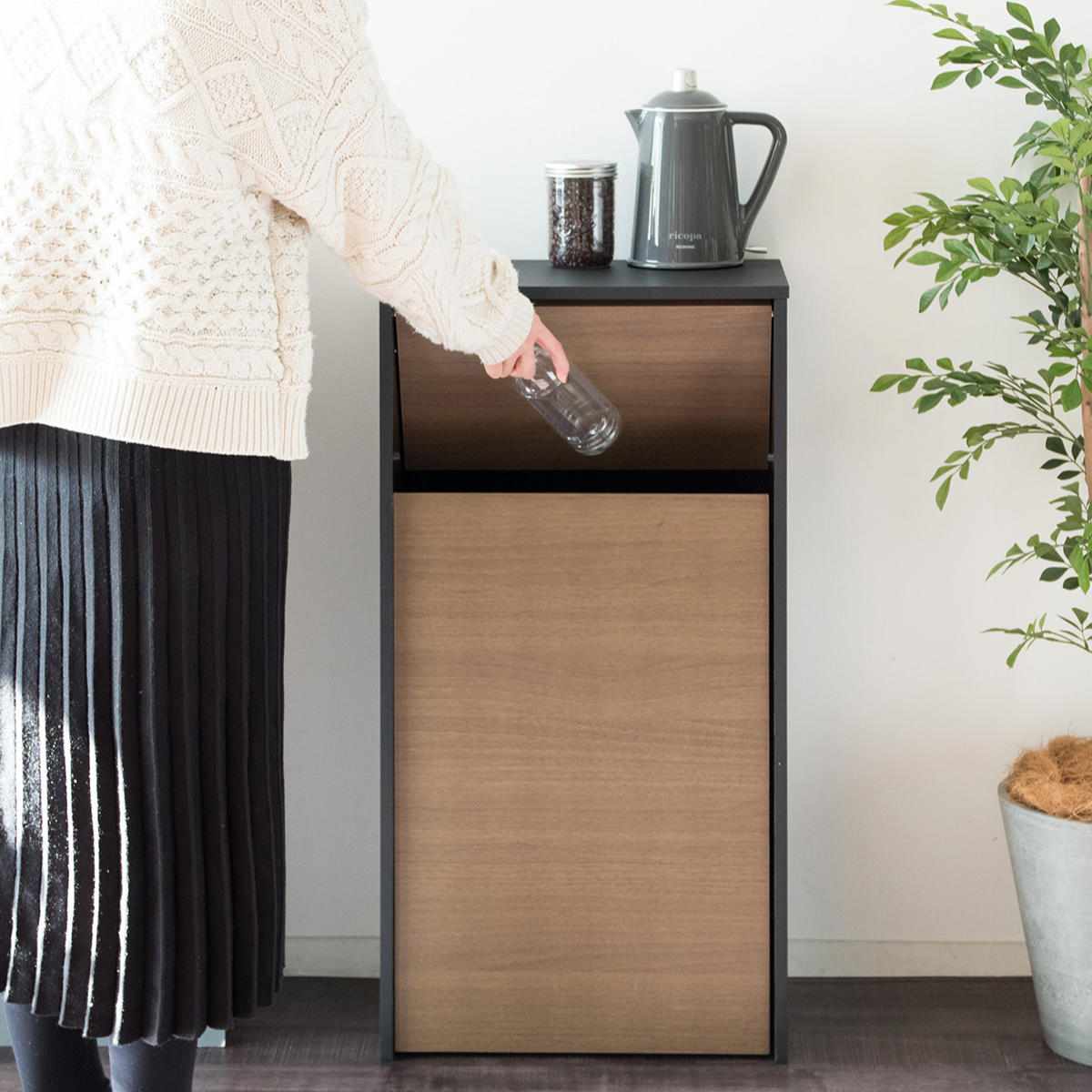 宮武製作所 ゴミ箱 45L プッシュ式 木目調 （ ごみ箱 45リットル 幅45