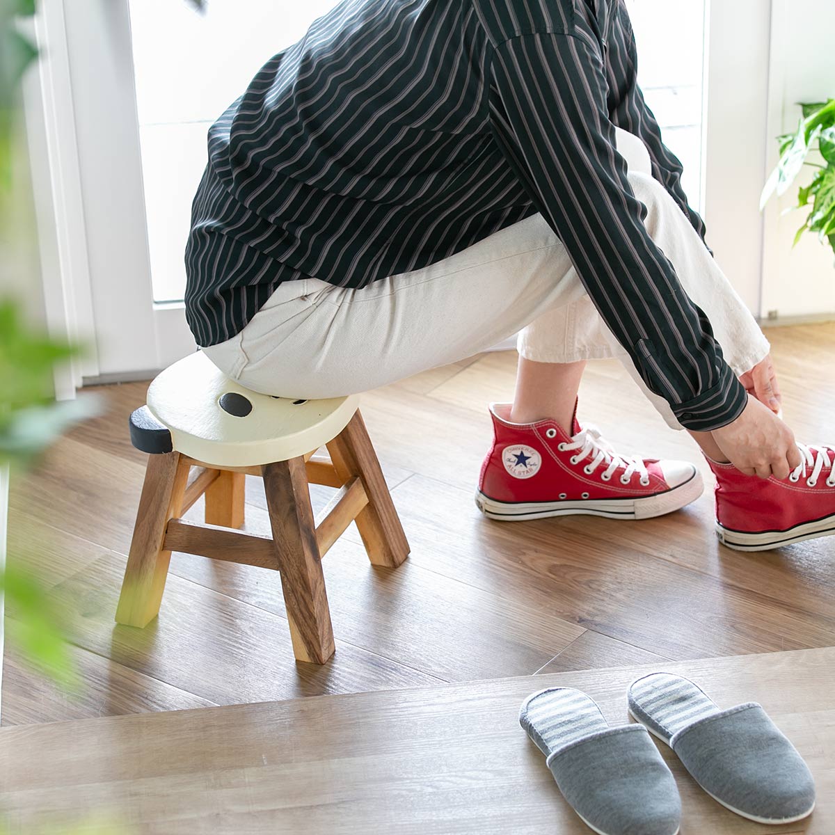 スツール パンダ 木製 天然木 丸椅子 （ 丸 ウッドスツール 子ども