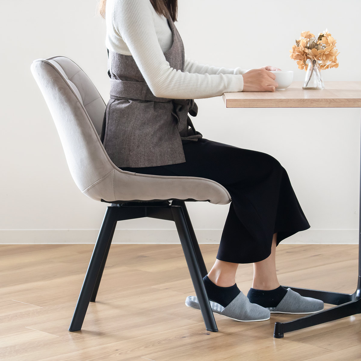 特典付き ダイニングチェア 回転 1脚 ベロアチェア 座面高42cm