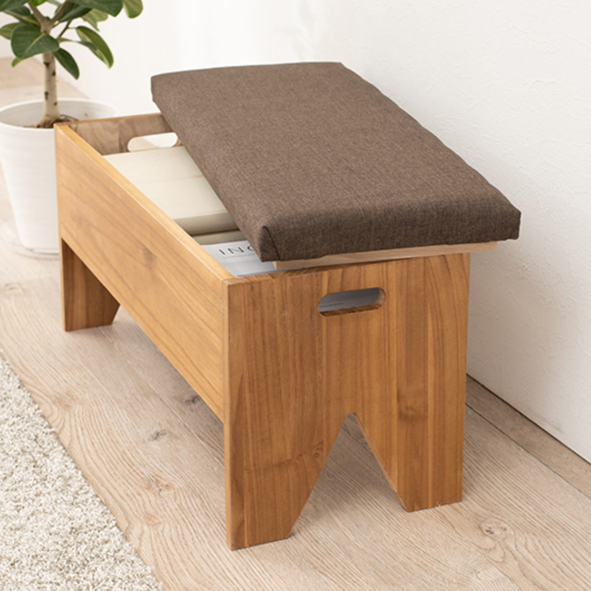 HAGiHARA（萩原） 収納付きベンチ 幅70cm 完成品 （ 玄関 ベンチ