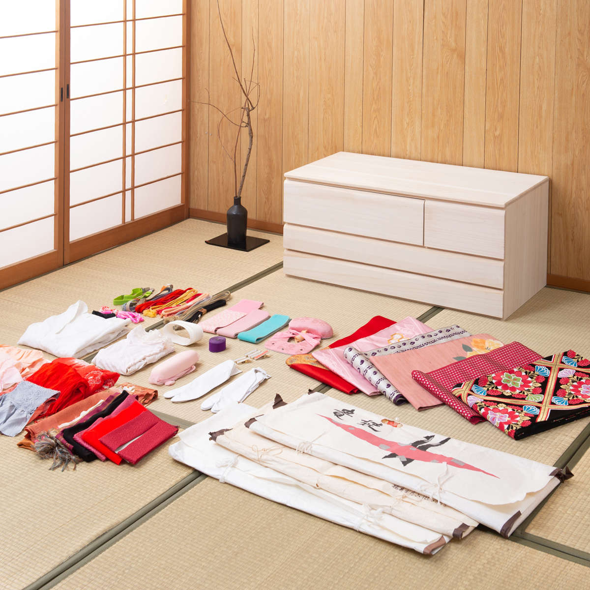 桐洋風チェスト 幅100.5cm 3段4杯 生地仕上げ 日本製 完成品 （ 桐