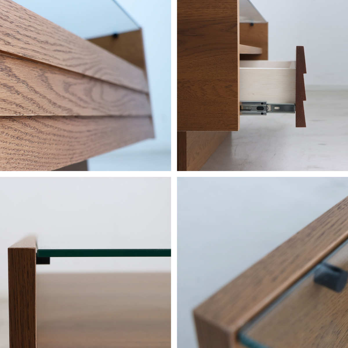 東馬（Tohma） センターテーブル ガラス天板 レッドオーク 無垢前板