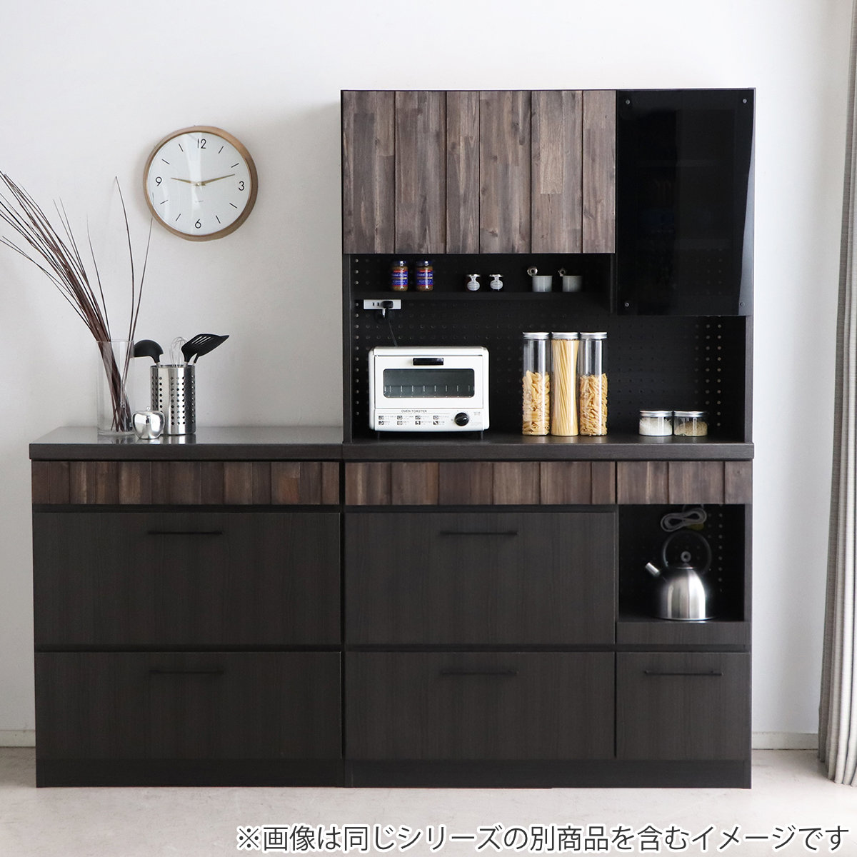 東馬（Tohma） キッチンボード 食器棚 ガラス上台 引出し下台タイプ