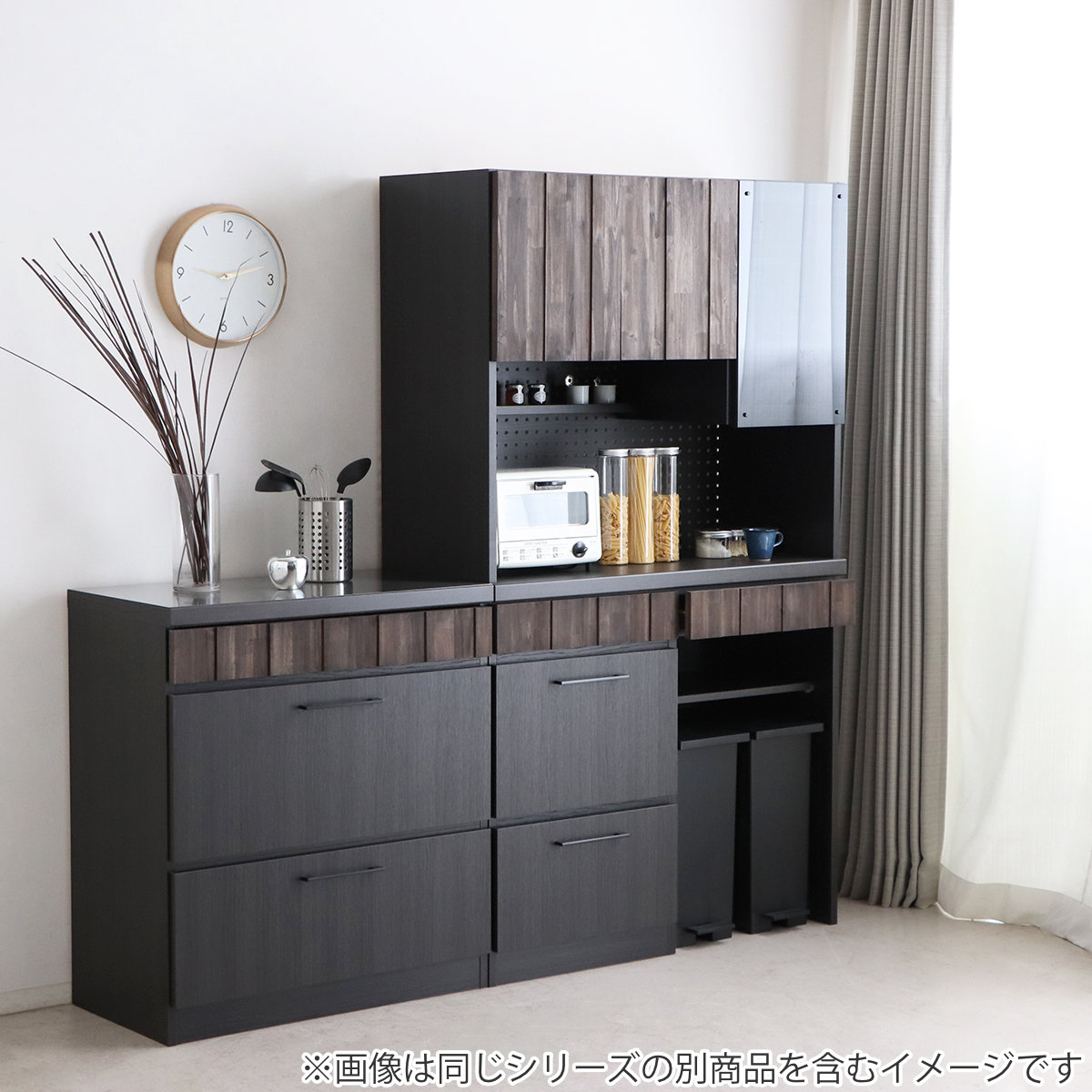 東馬（Tohma） キッチンボード 食器棚 ガラス上台 ダスト下台タイプ
