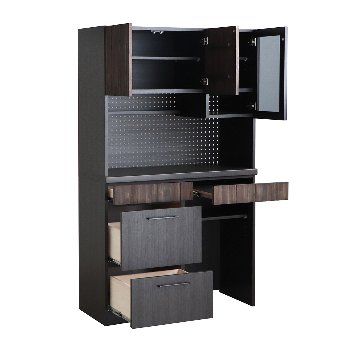 東馬（Tohma） キッチンボード 食器棚 ガラス上台 ダスト下台タイプ