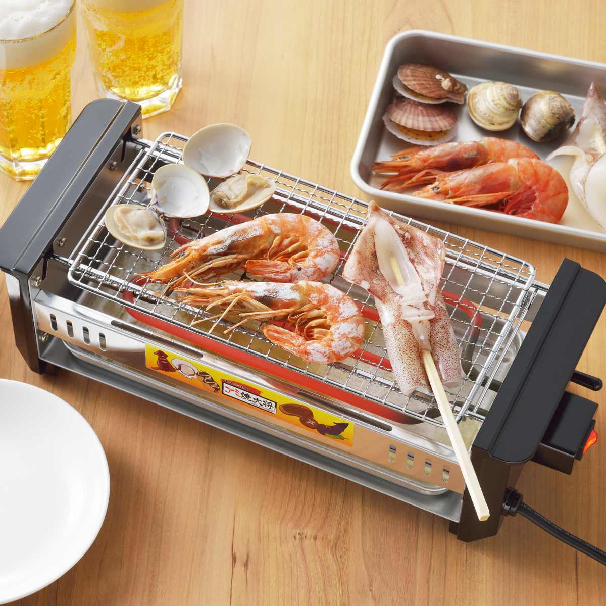 大掃除よりも買い換え ワイド やきとり焼機器 団子串 いか 焼鳥丼 炉端 海鮮 タマハシ 網焼き アミ焼大将 ワイド たこ焼きプレート付き （ 電気