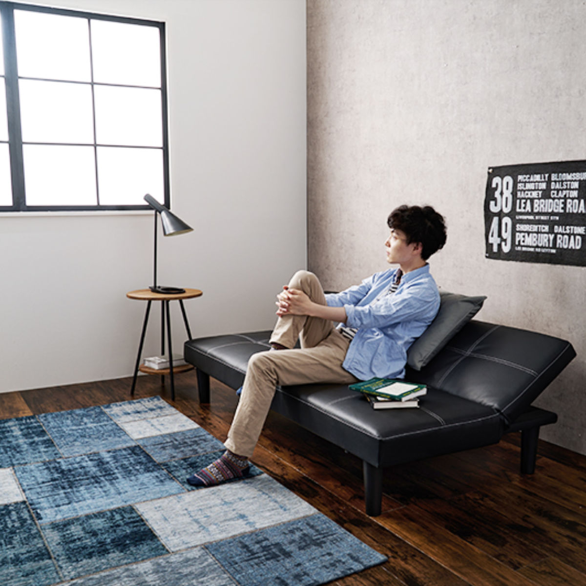 HAGiHARA（萩原） ソファーベッド 幅178cm 3人掛け レザー調 （ 開梱