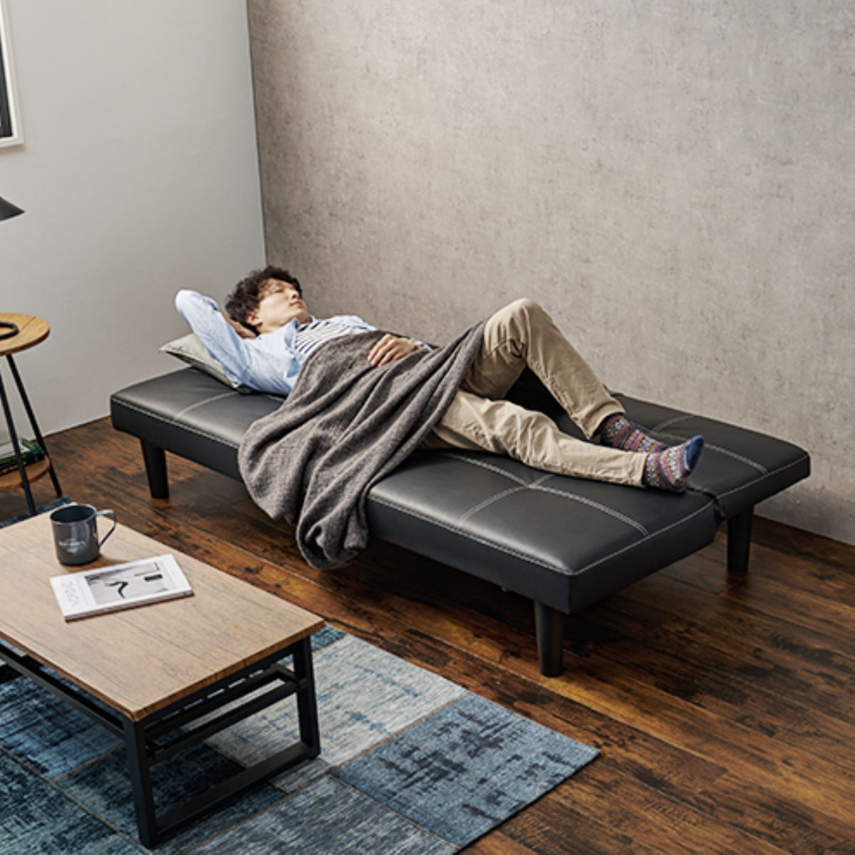 HAGiHARA（萩原） ソファーベッド 幅178cm 3人掛け レザー調 （ 開梱