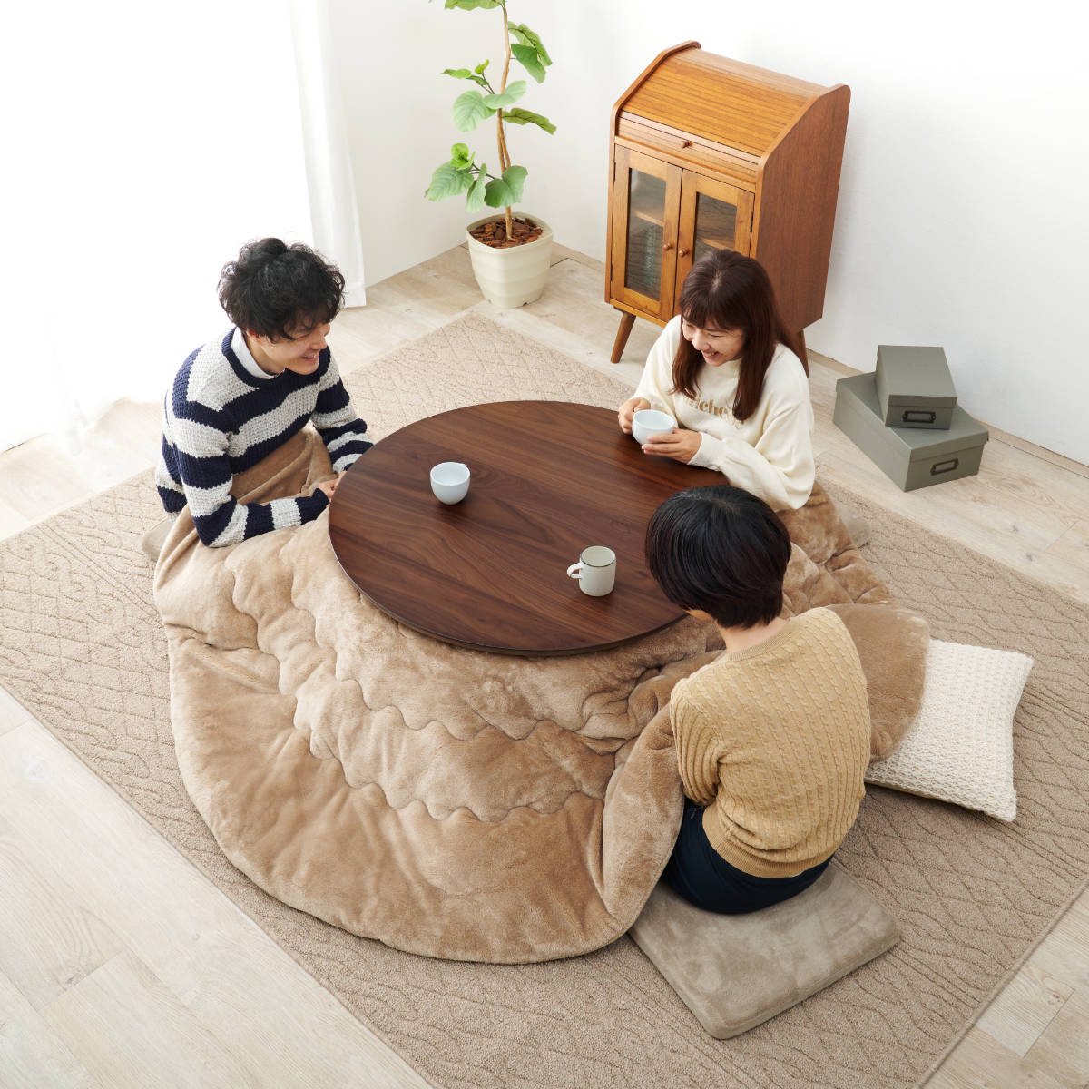 HAGiHARA（萩原） こたつ 円形 幅85cm 木製 八の字脚 （ コタツ 丸