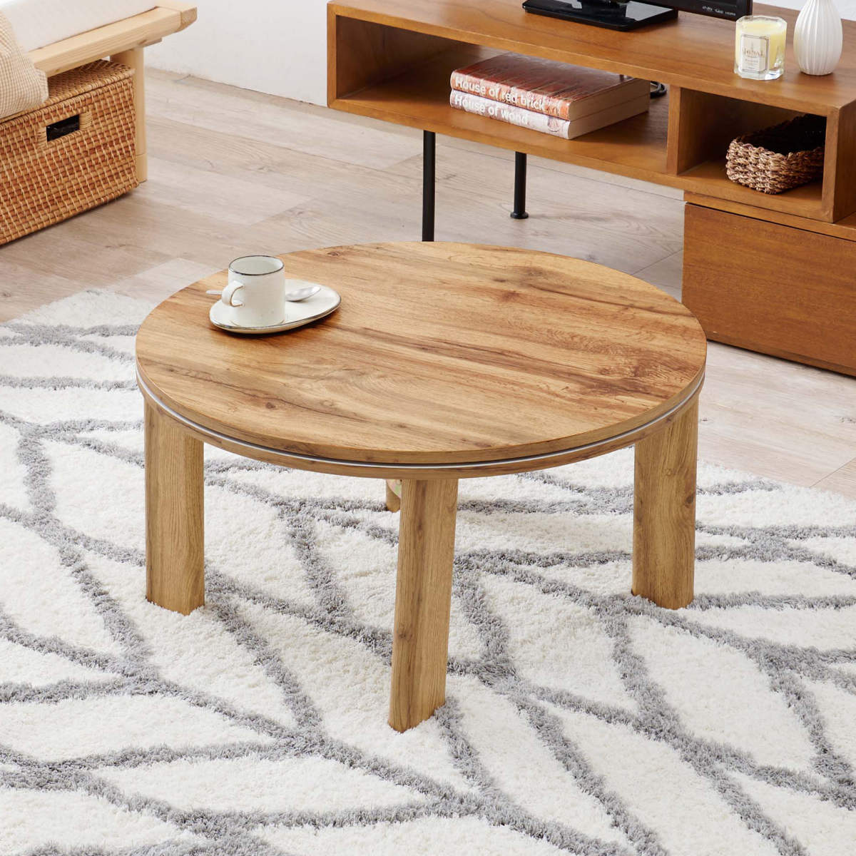 HAGiHARA（萩原） こたつ 円形 幅68cm 木目調 リバーシブル天板