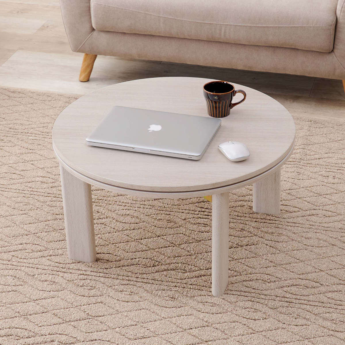 HAGiHARA（萩原） こたつ 円形 幅68cm 木目調 リバーシブル天板